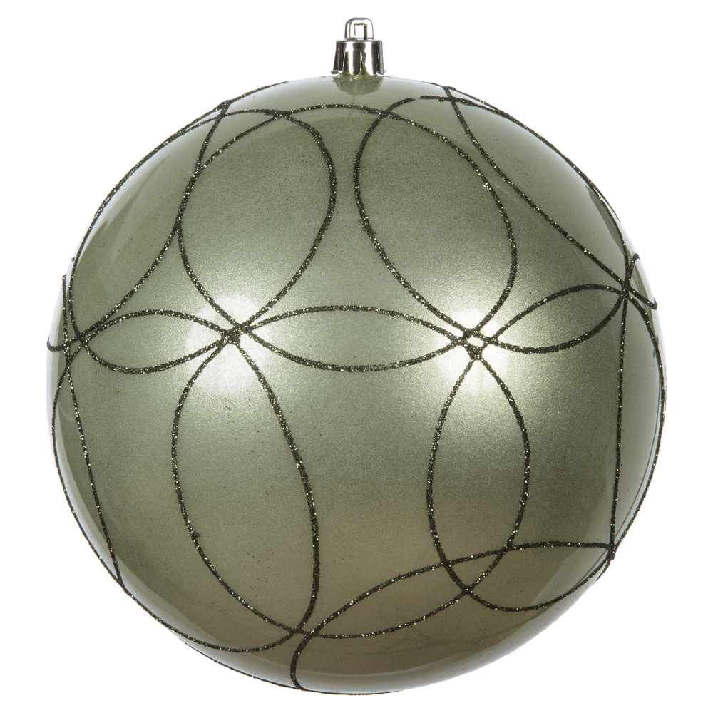 N182623D 6 in. Candy Ball Ornament with Circle Glitter Pattern, Wrought Iron - 3 Per Bag