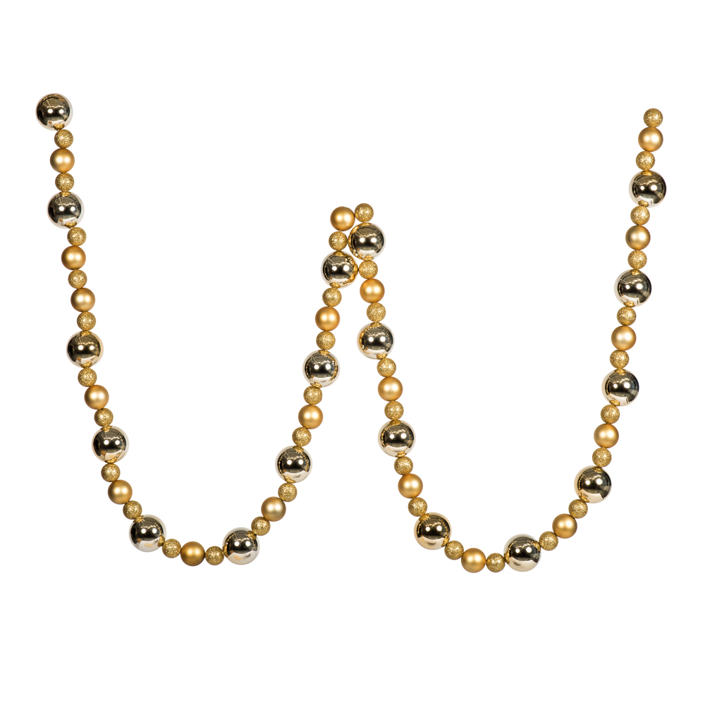 N181708 9 ft. Assorted Christmas Ball Ornament Garland, Gold