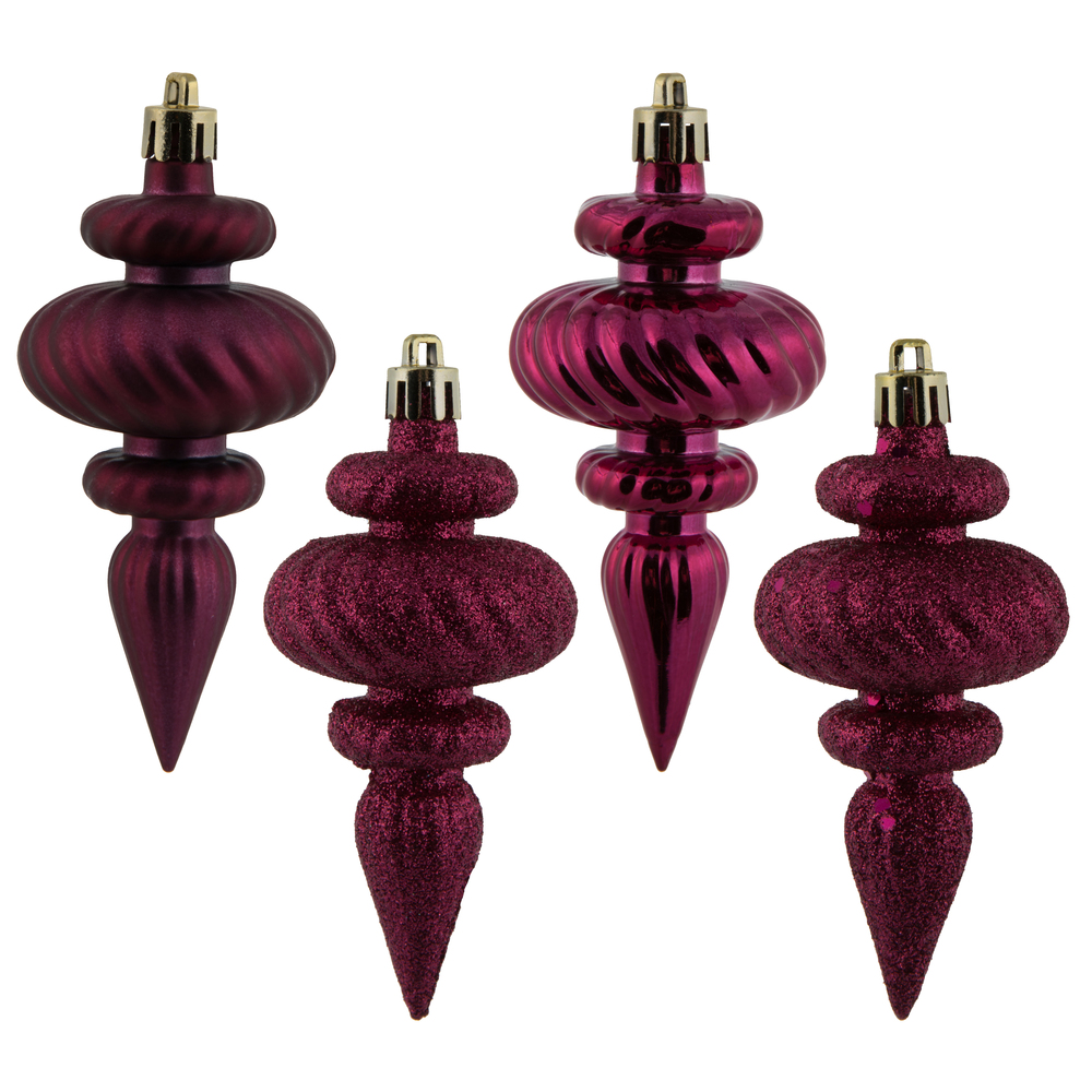 N500021 4 in. 4 Finish Finial Ornament, Berry Red - 8 Per Box