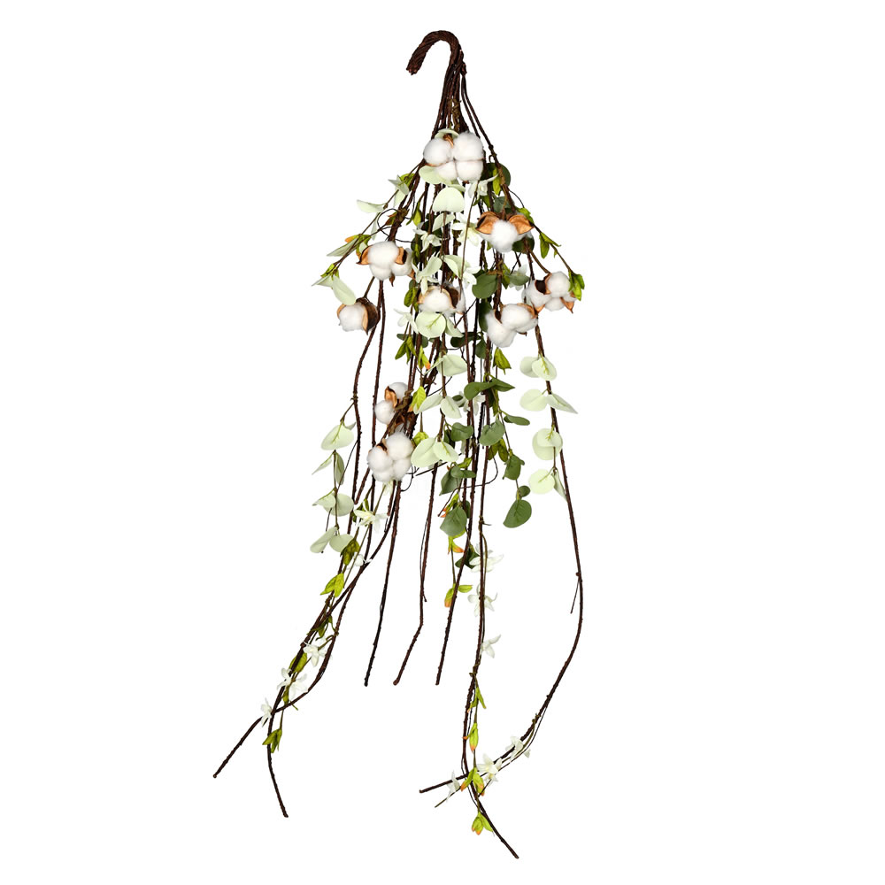 FQ191036 36 in. Artificial Cotton Mixed Greenery Teardrop, White