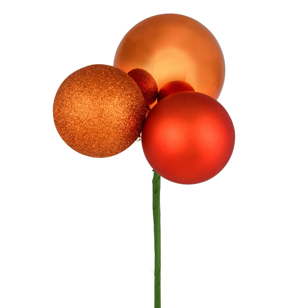 N193018 18 in. Ball Ornament Christmas Pick, Burnish Orange - 4 Per Set