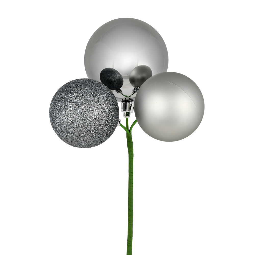 N193025 18 in. Ball Ornament Christmas Pick, Limestone - 4 Per Bag