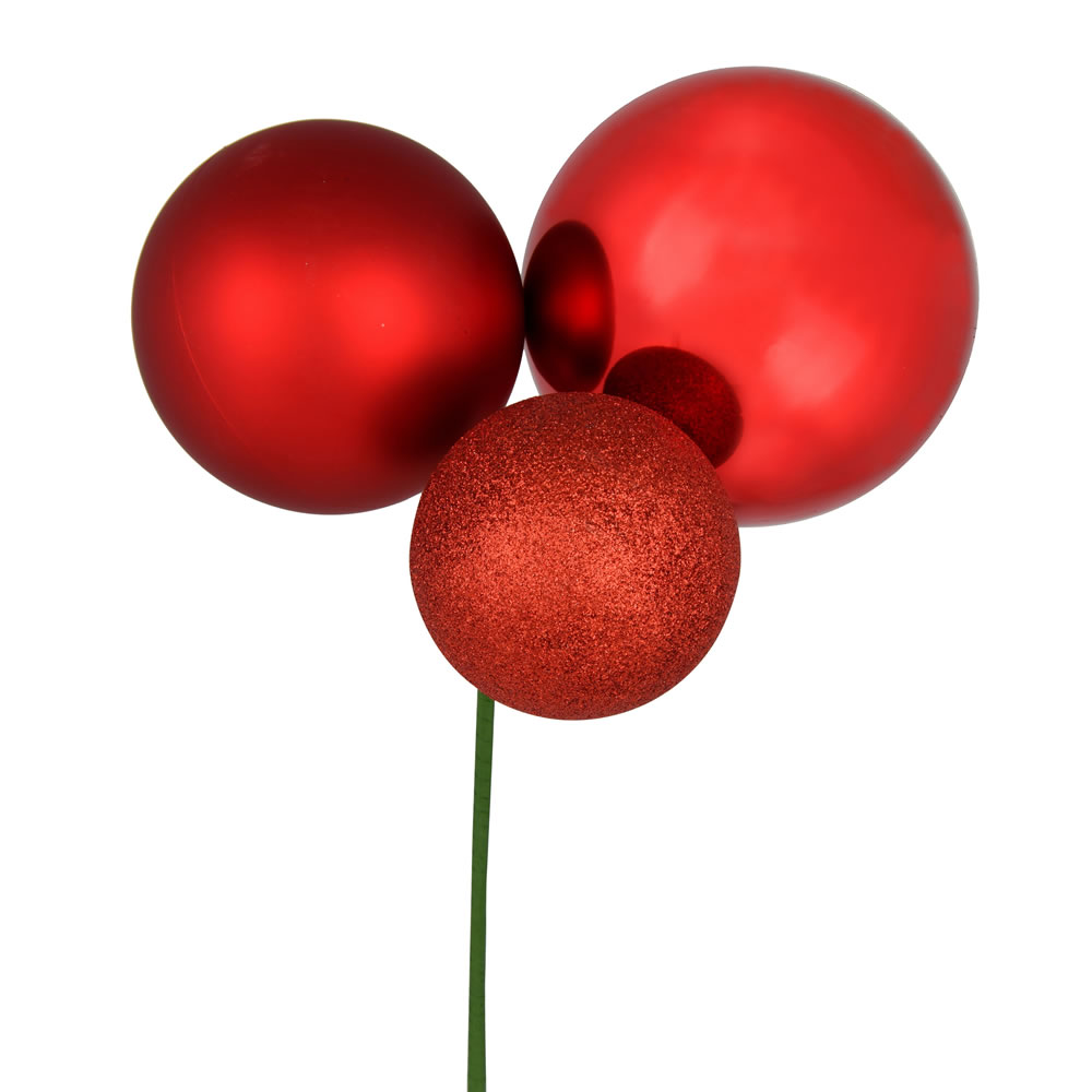 N193203 18 in. Ball Ornament Christmas Pick, Red - 2 Per Bag