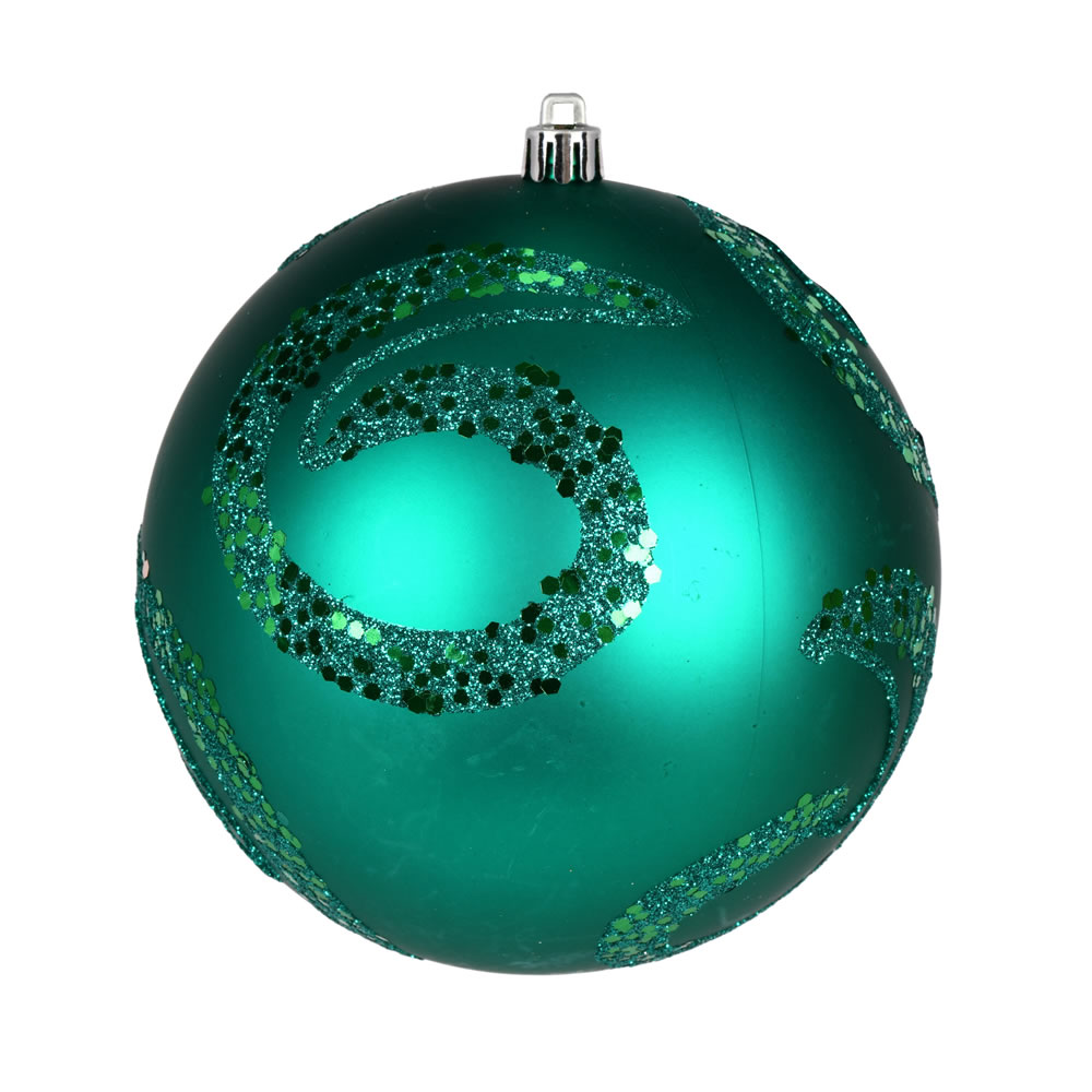 N191642D 4 in. Matte Sequin Swirl Ball Ornament, Teal - 6 Per Bag