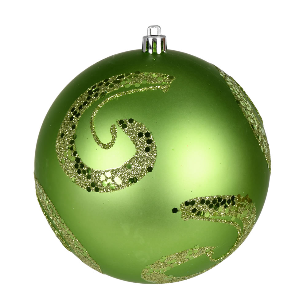 N191654D 4 in. Matte Sequin Swirl Ball Ornament, Celadon - 6 Per Bag