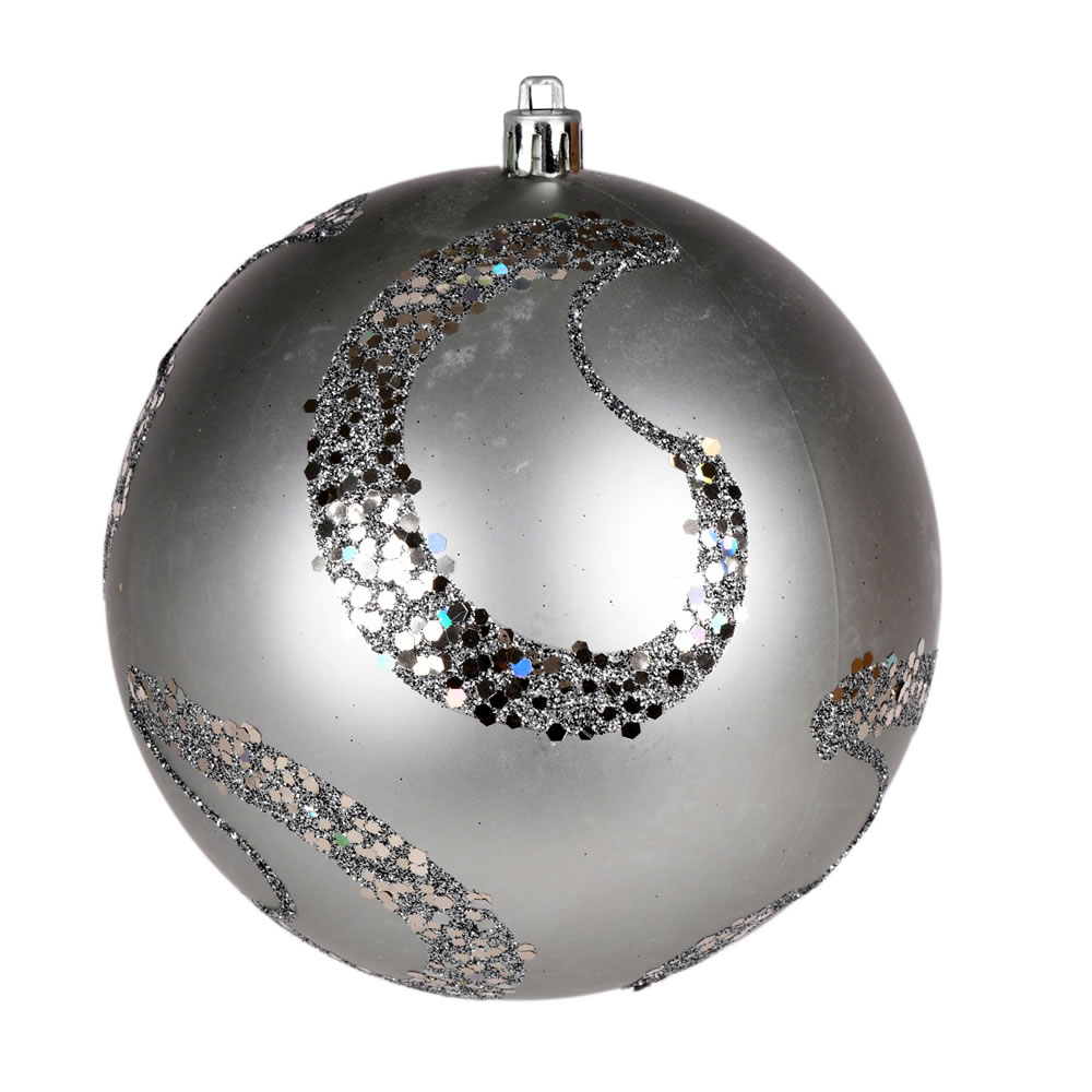 N191725D 4.75 in. Matte Sequin Swirl Ball Ornament, Limestone - 4 Per Bag