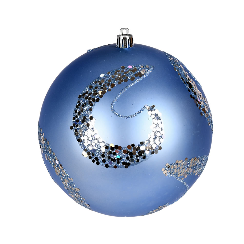N191729D 4.75 in. Matte Sequin Swirl Ball Ornament, Periwinkle - 4 Per Bag
