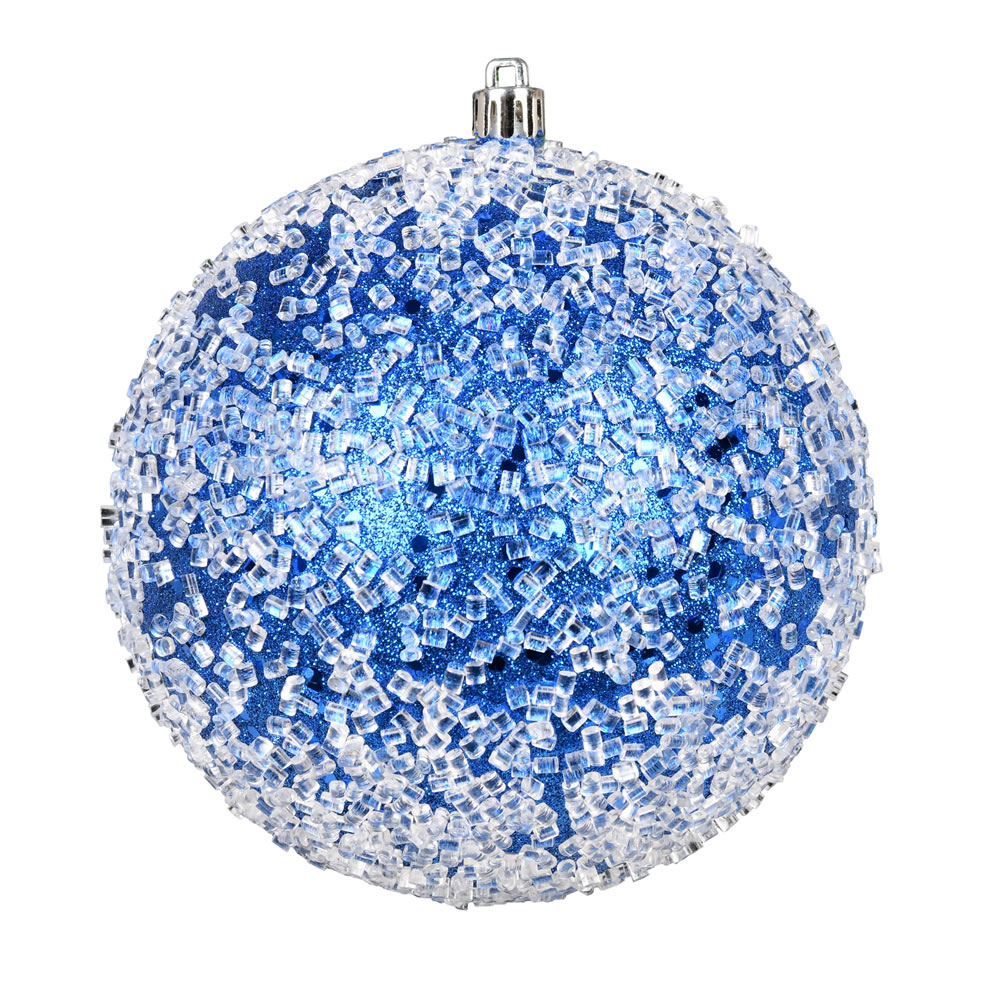 N190302D 6 in. Glitter Hail Ball Ornament, Blue - 4 Per Bag