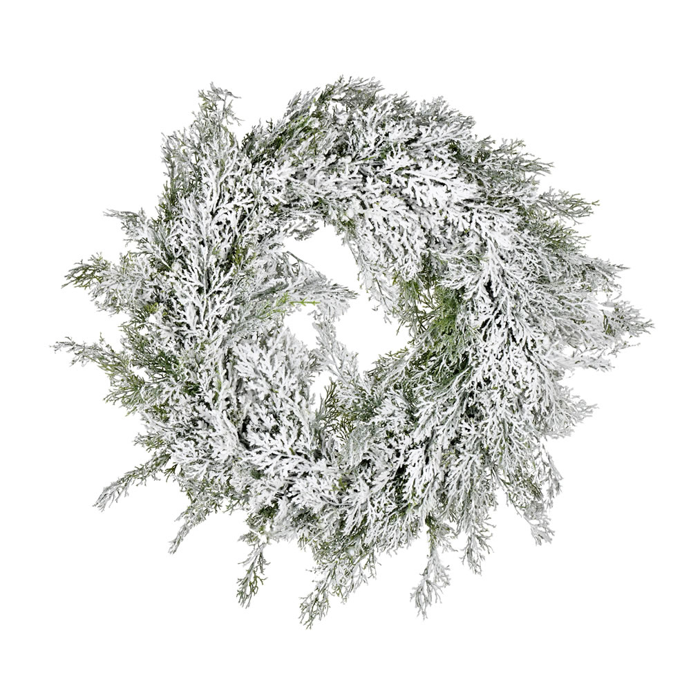 FJ192024 24 in. Artificial Snowy Cedar Wreath, Green