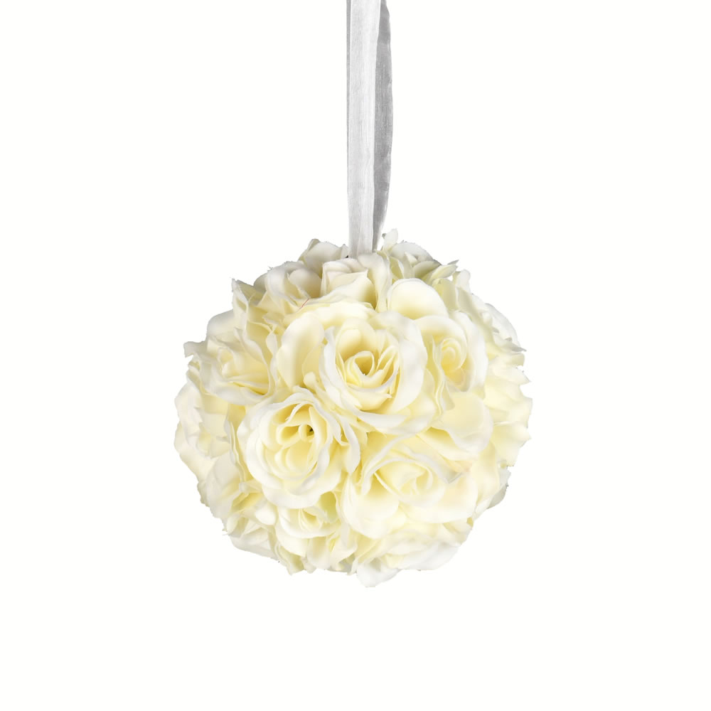 FA191411 6 in. Artificial Floral Rose Ball, White - Pack of 2