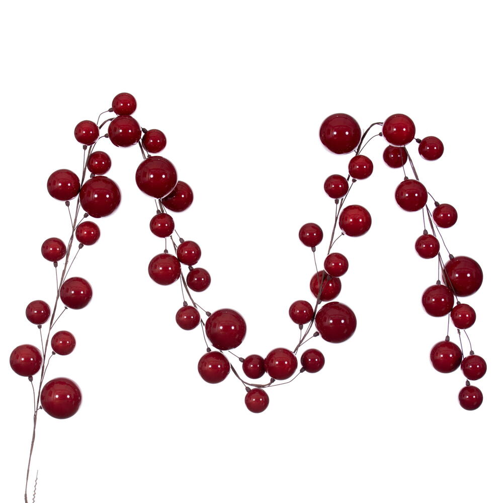 N222803 10 ft. Pearl Branch Ball Wire Garland, Red