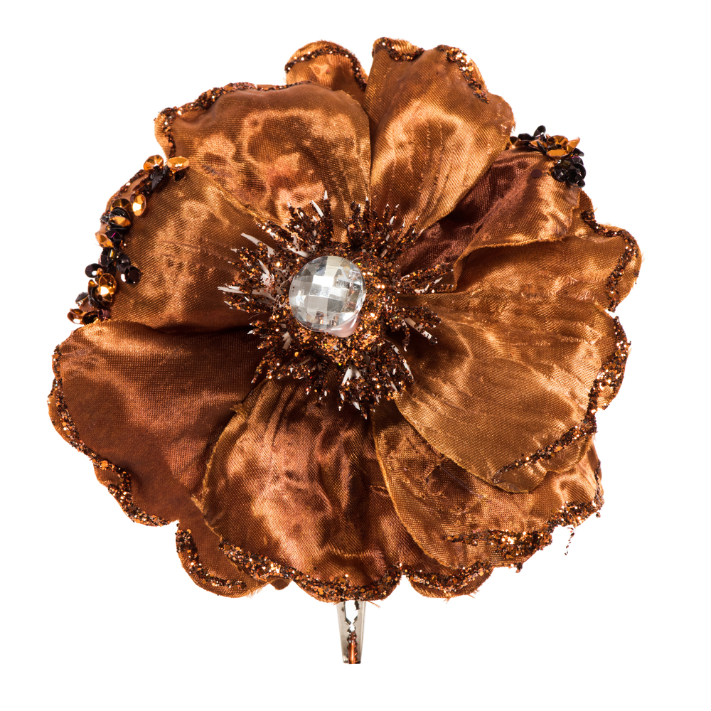 E175428 5 in. Artificial Polyester Glitter & Clip Wild Poppy Head with Sequin, Copper - 3 Per Bag