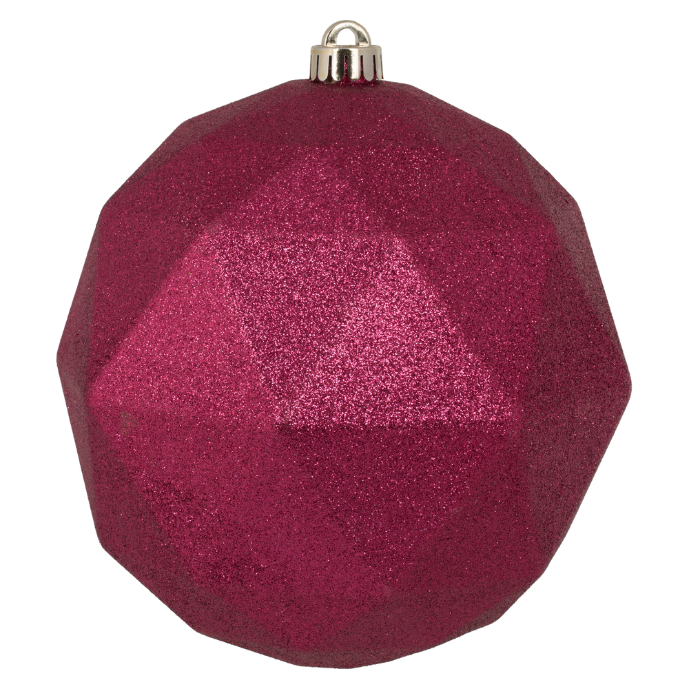 M177521DG 8 in. Glitter Geometric Ball Ornament, Berry Red