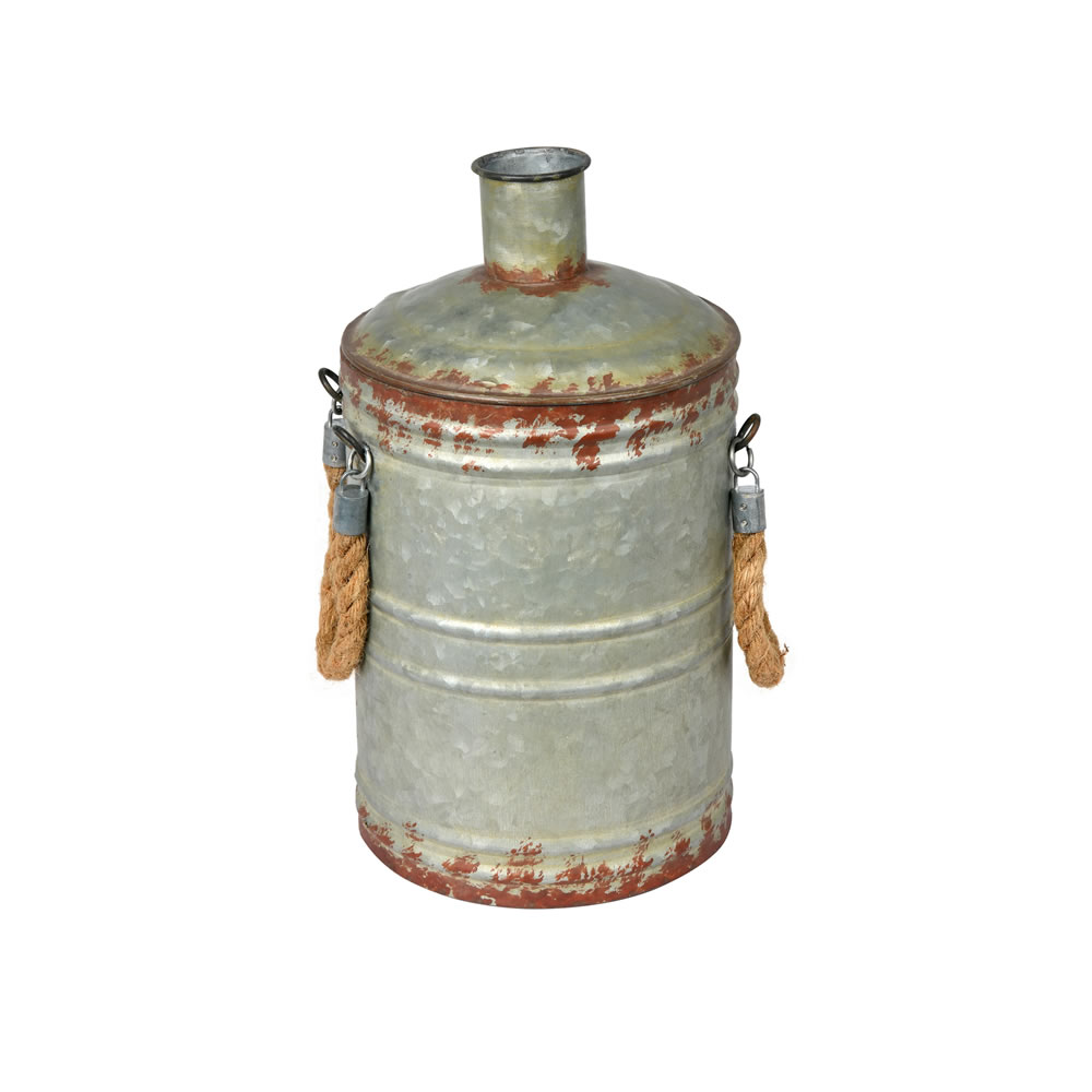 FQ196613 13.5 in. Metal Container with Handle, Rustic