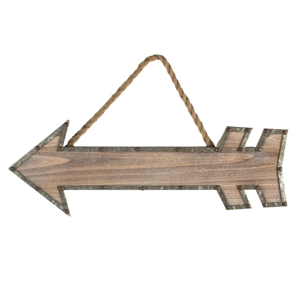 FQ196807 22 in. Rustic Arrow Accent Piece with Rope Hanger, Brown