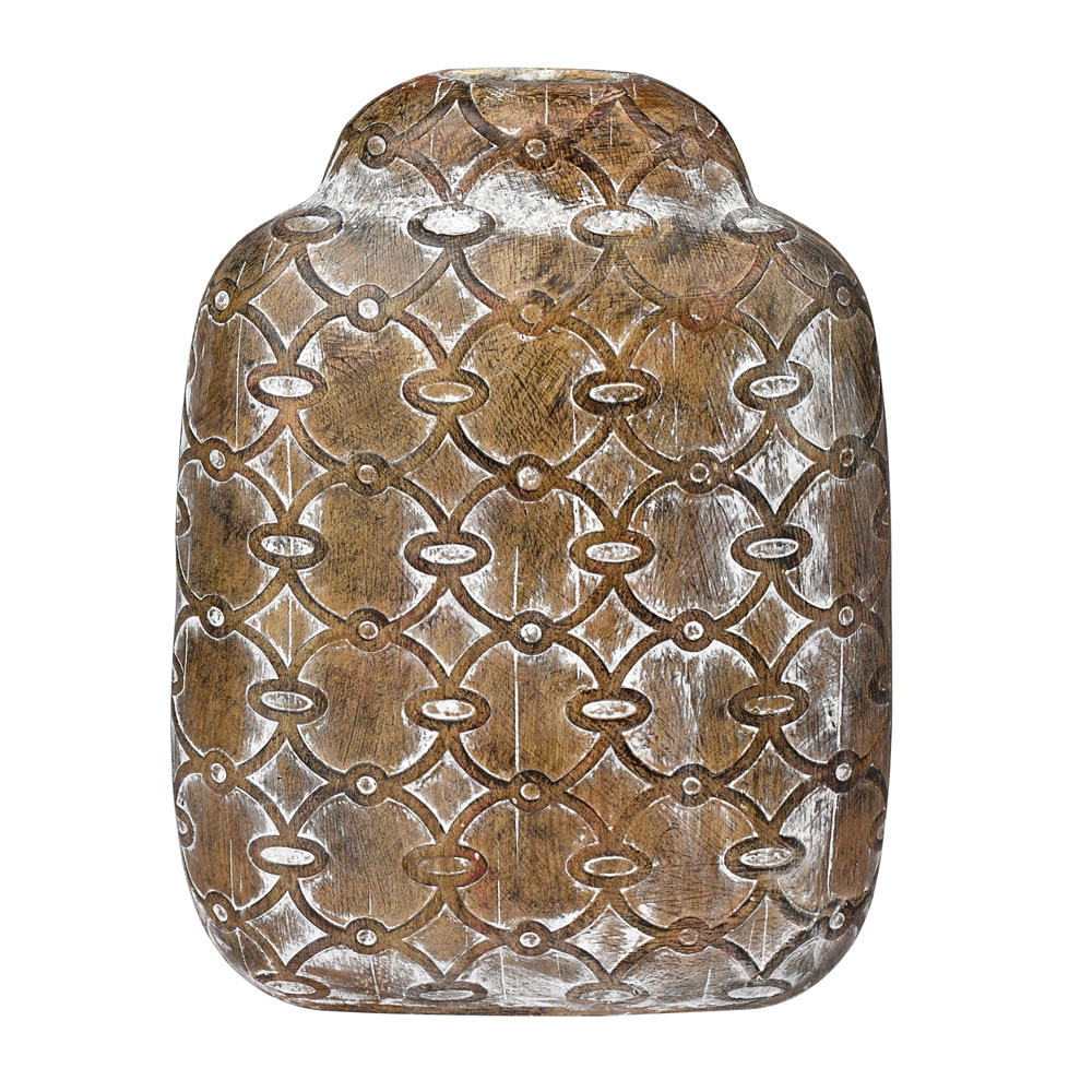 FQ197814 13.8 in. Flat Circular Pattern Vase Container, Brown