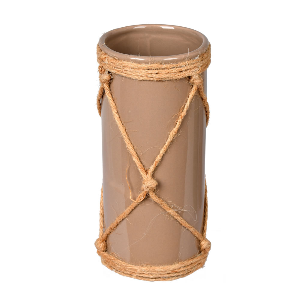 FQ199108 8 in. Sandstone Ceramic Vase with Jute Rope, Gray