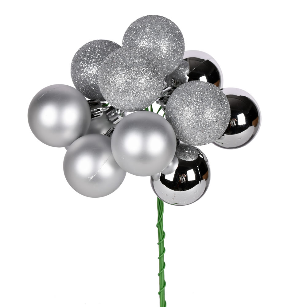 N192507 12 in. Silver Ball Ornament Pick - 4 per Bag