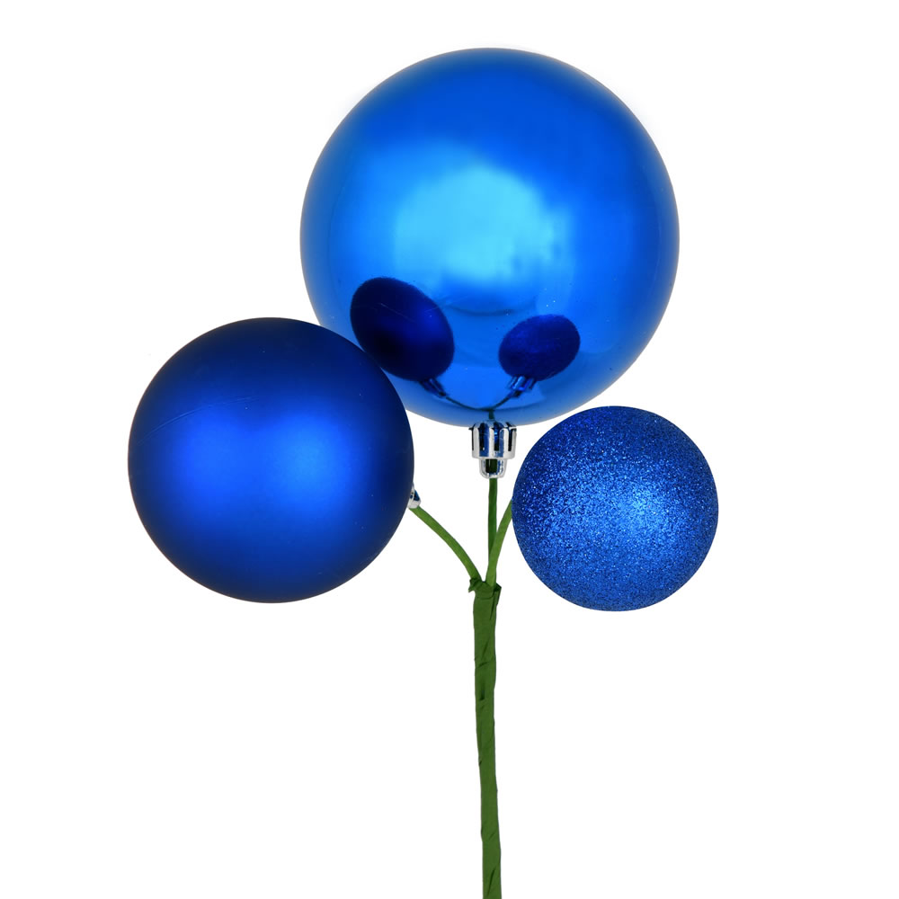 N193102 18 in. Ball Ornament Christmas Pick, Blue - 3 Per Bag