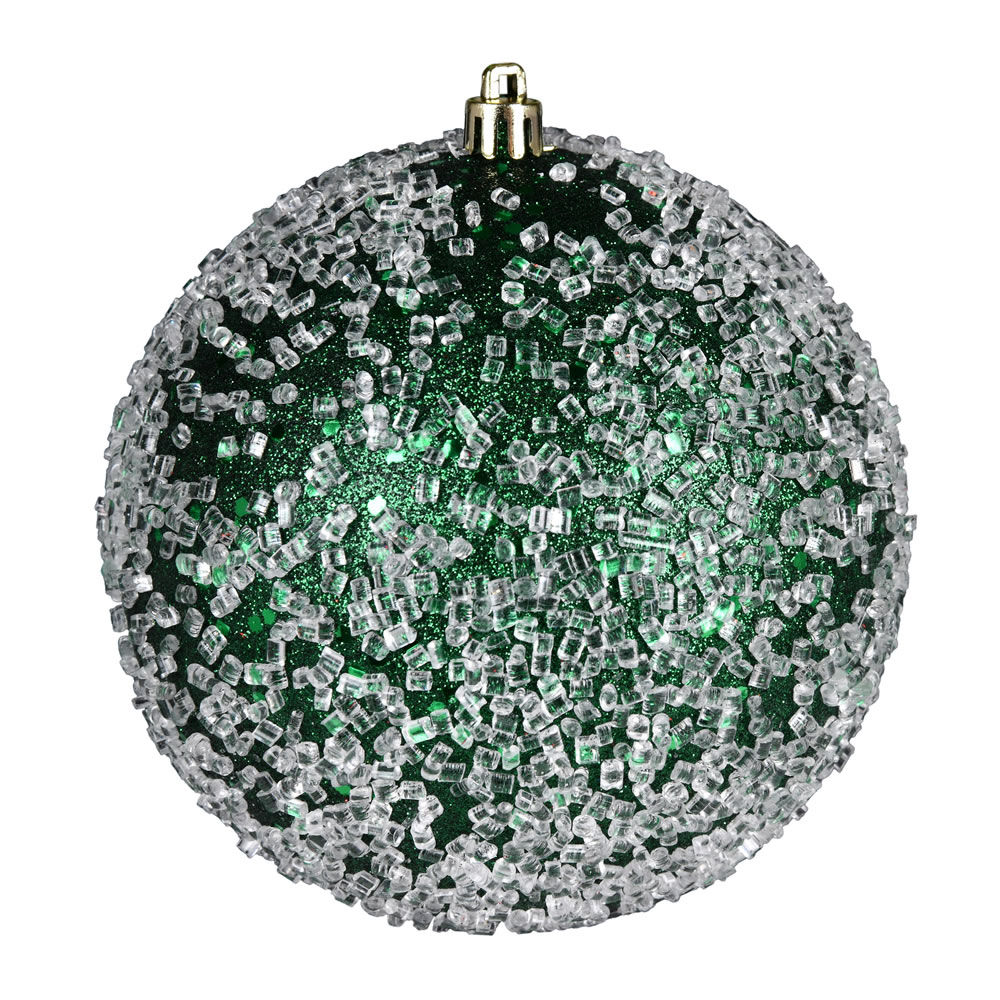 N190124D 4 in. Glitter Hail Ball Ornament, Emerald - 6 Per Bag
