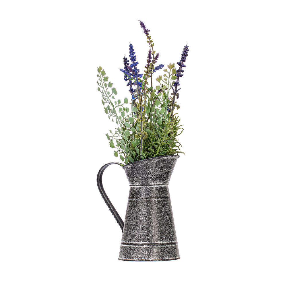FJ190117 17.5 in. Artificial Lavender Floral with Galvanized Pot, Green