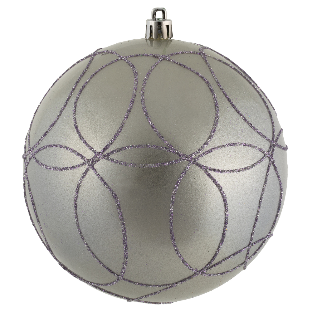 N182534D 4.75 in. Candy Ball Ornament with Circle Glitter Pattern, Lilac - 4 Per Bag