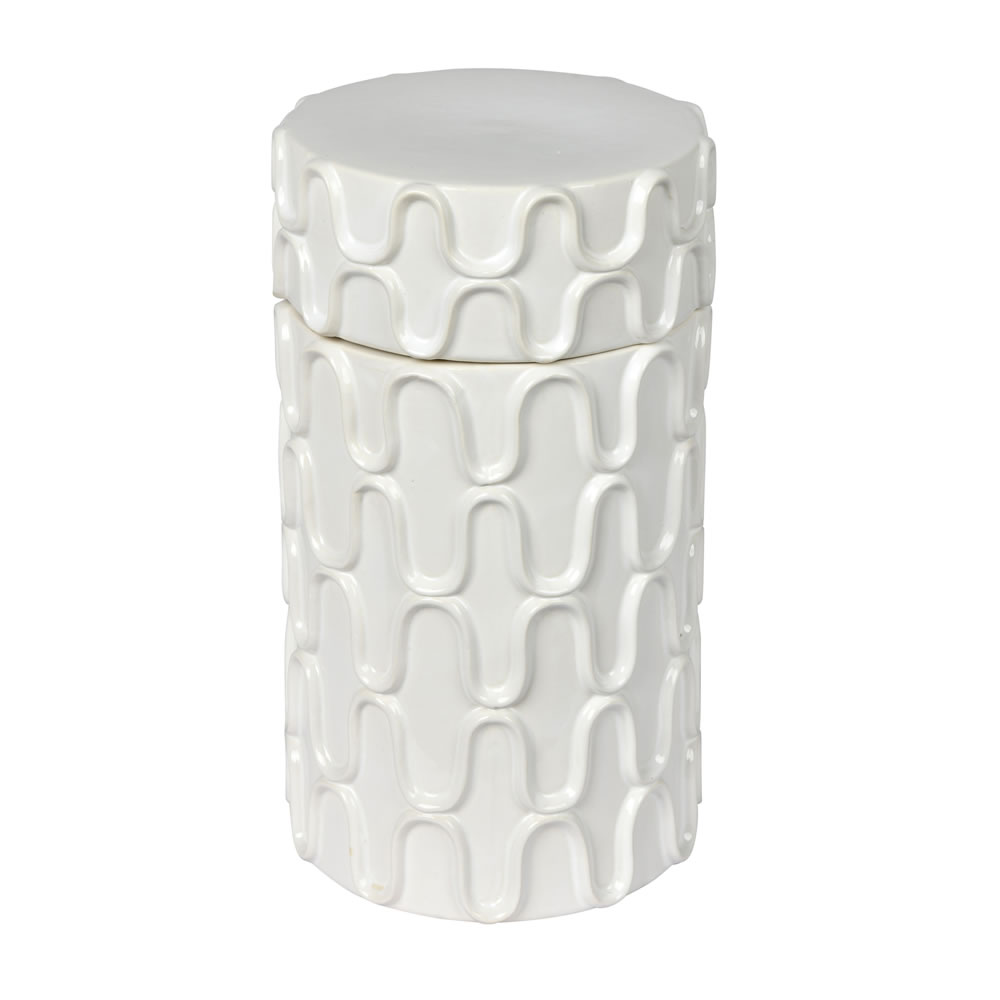 FQ196312 12 in. Ceramic Container with Lid, White
