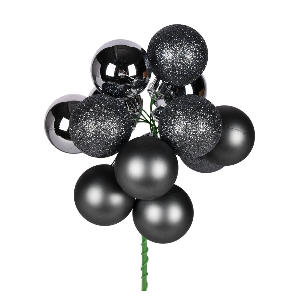 N192587 12 in. Ball Ornament Christmas Pick, Pewter - 4 Per Bag