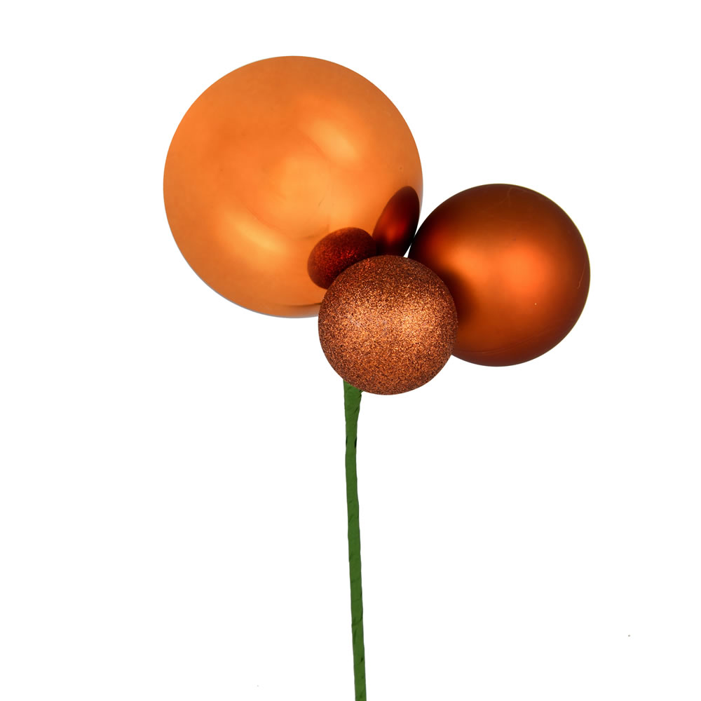 N193188 18 in. Ball Ornament Christmas Pick, Copper - 3 Per Bag