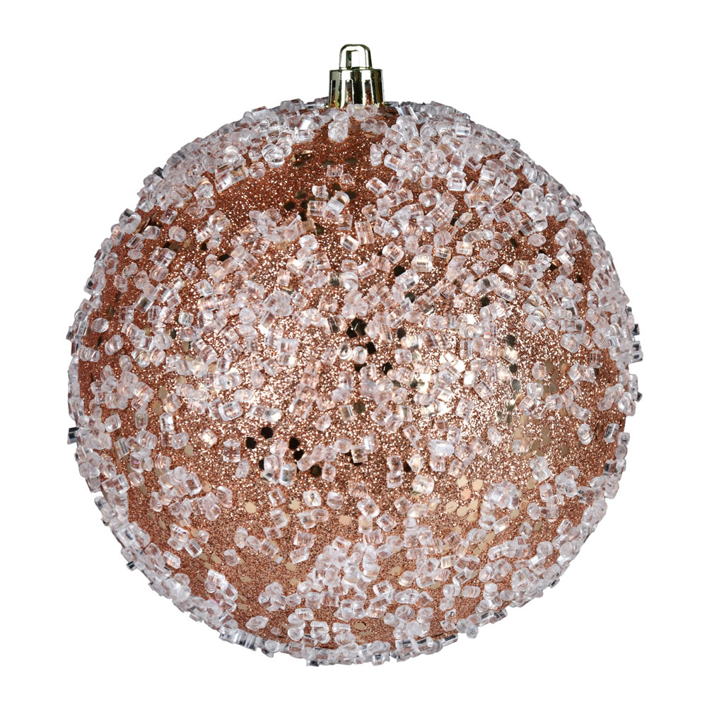 N190158D 4 in. Glitter Hail Ball Ornament, Rose Gold - 6 Per Bag