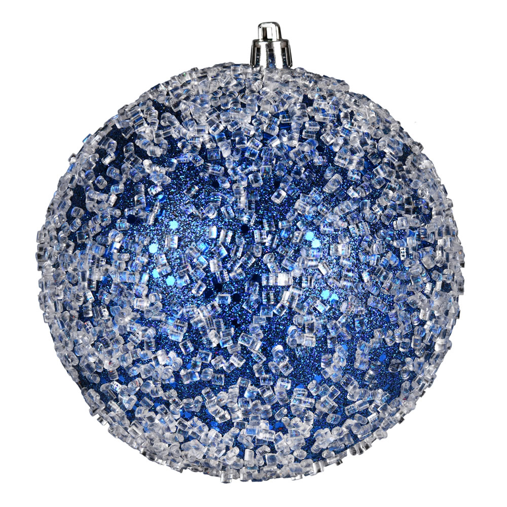 N190331D 6 in. Glitter Hail Ball Ornament, Midnight Blue - 4 Per Bag