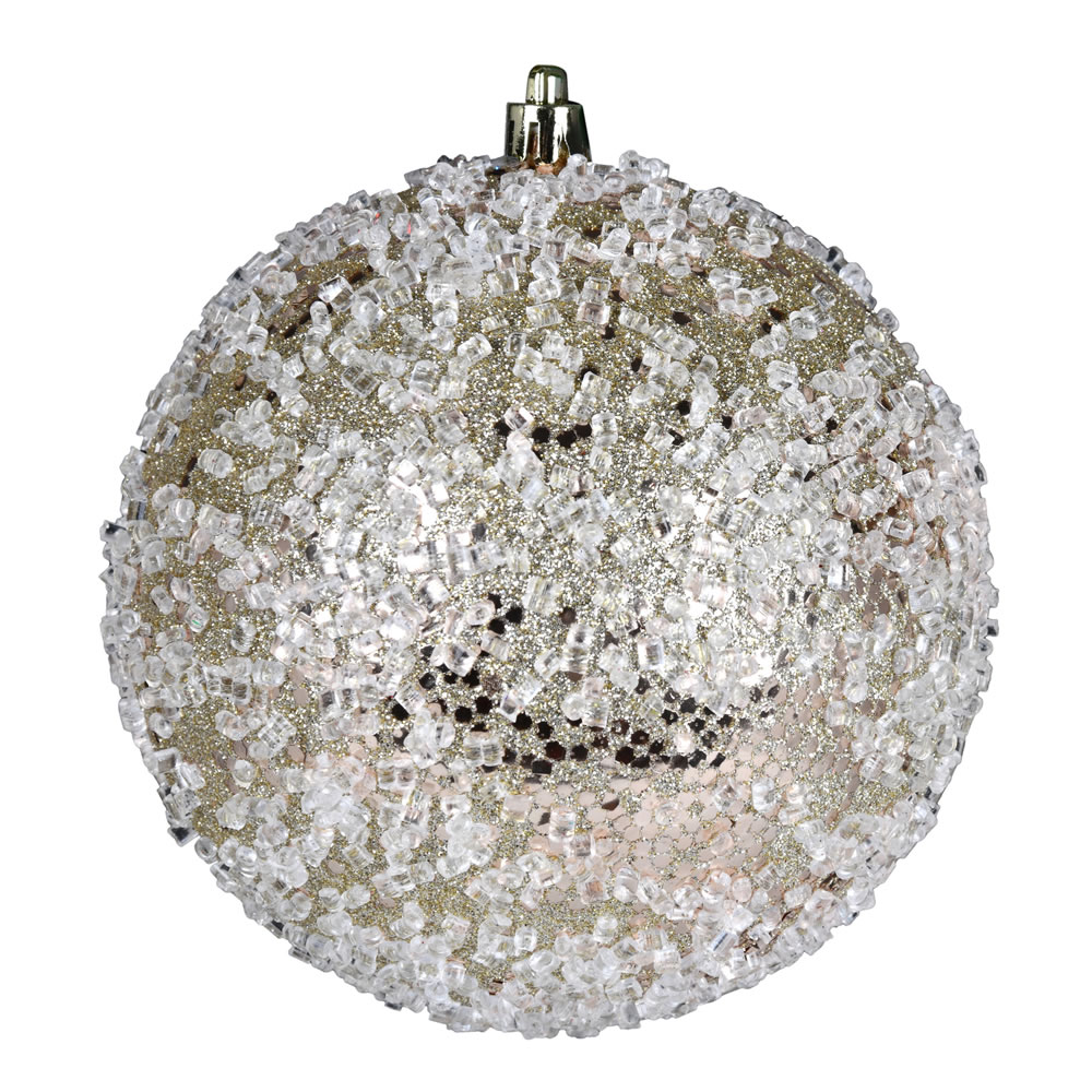 N190638D 12 in. Glitter Hail Ball Ornament, Champagne