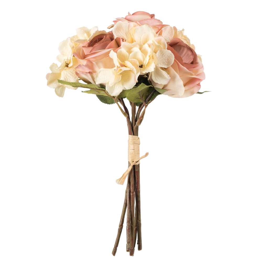 FA191007 13 in. Artificial Rose Hydrangea Bouquet Bush, Cream & Pink - Pack of 2