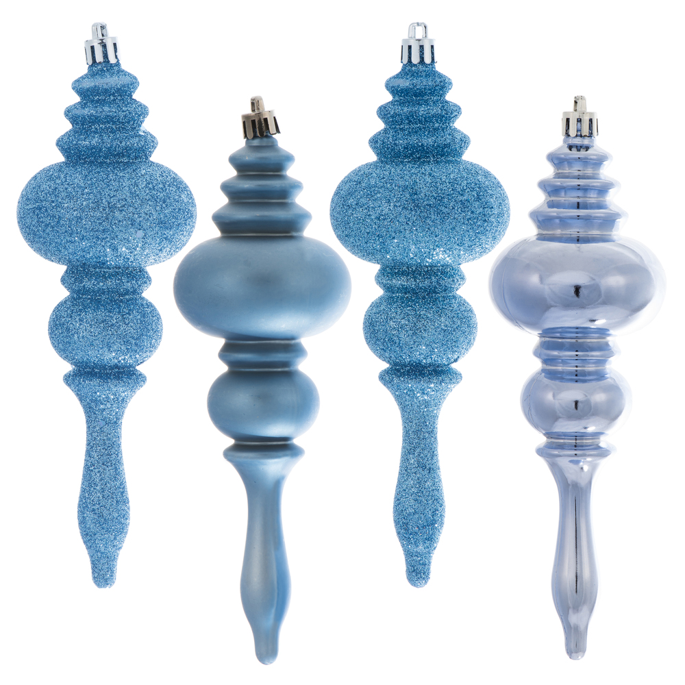 N500229 7 in. 4 Finish Assorted Finial Ornament, Periwinkle - 8 Per Box