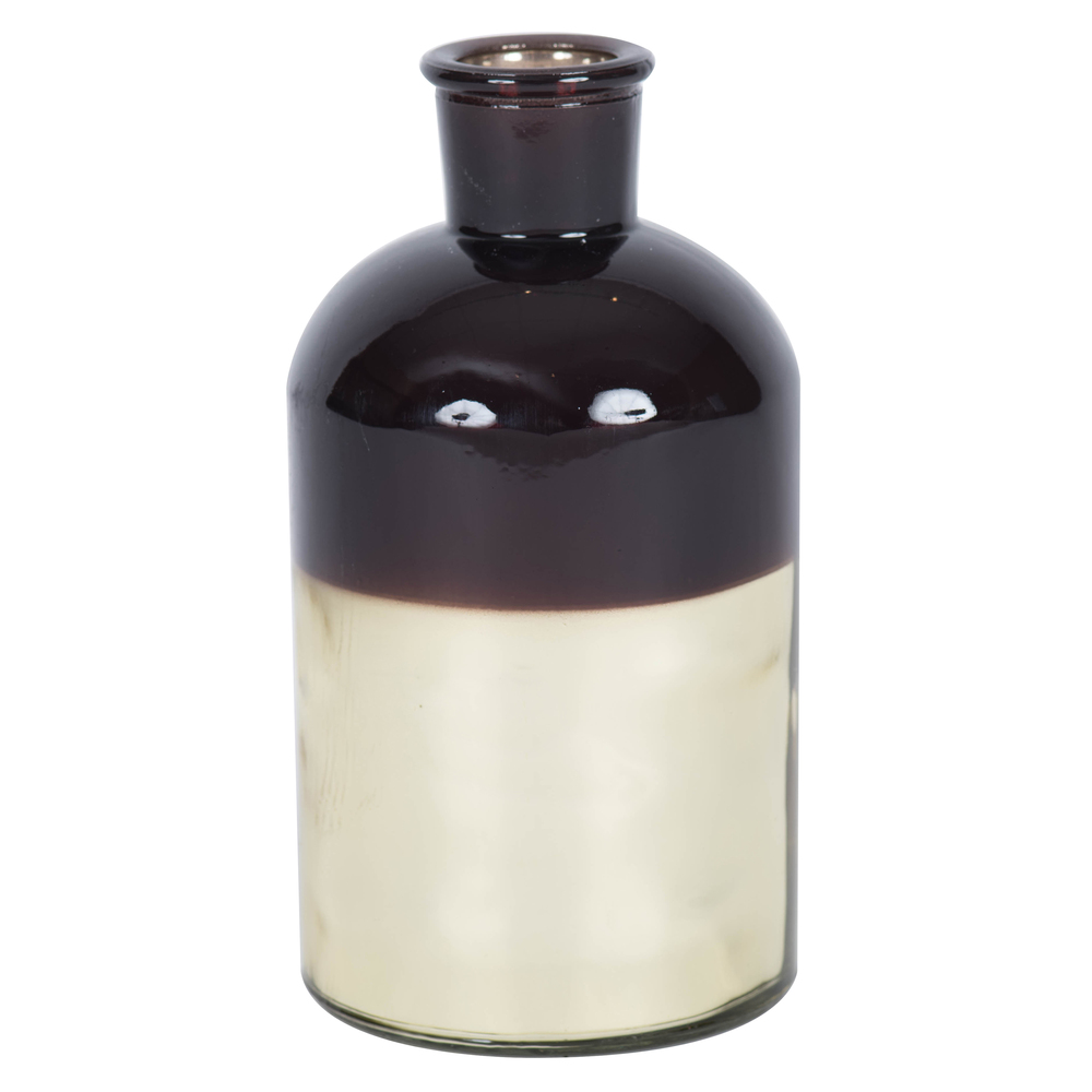LG180917 8 in. Glass Bottle with Gold Base, Black