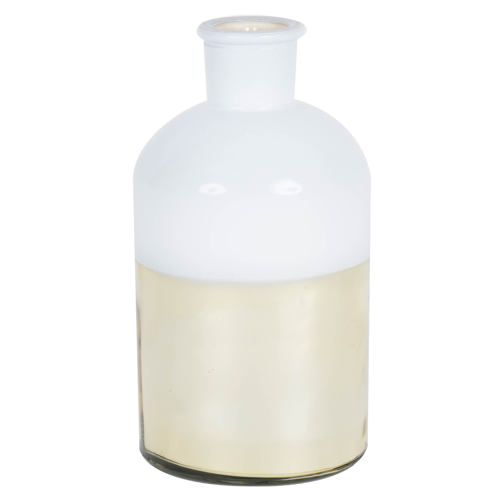 LG180911 8 in. Glass Bottle with Gold Base, White