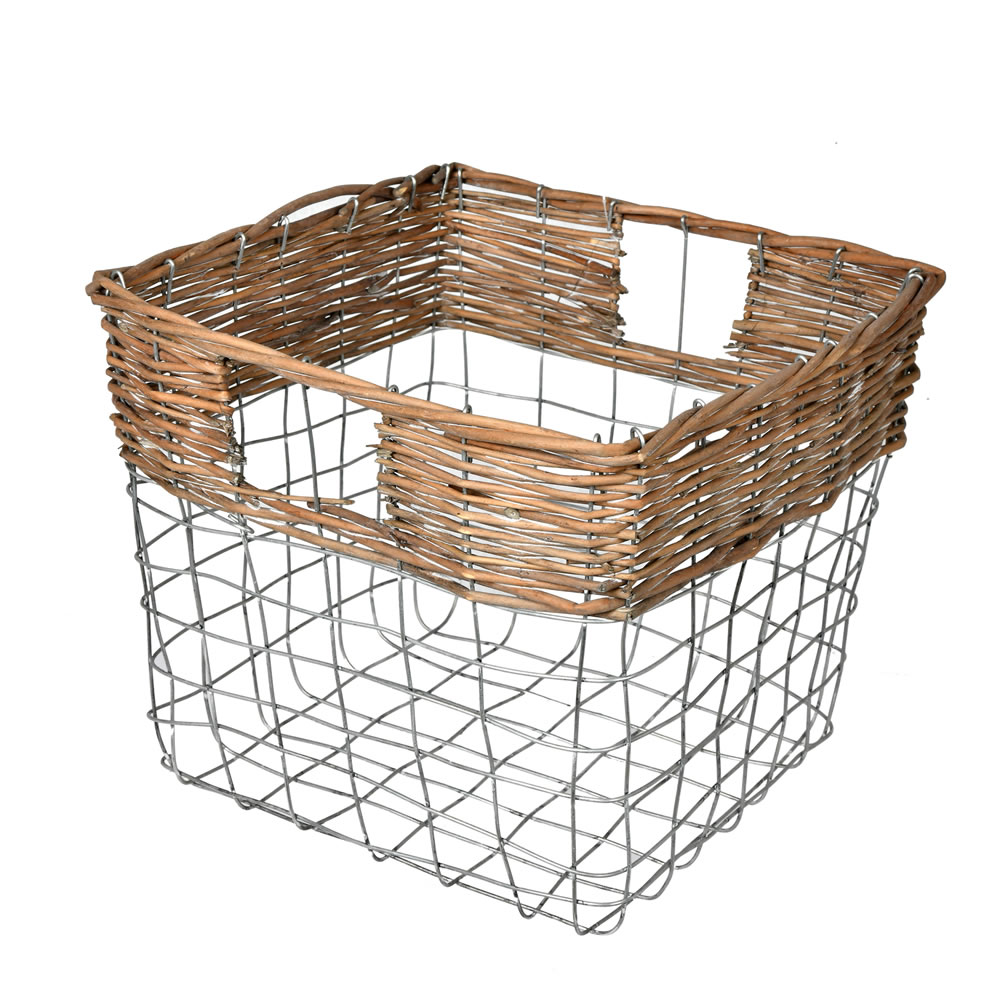 FQ194910 10.5 in. Square Wire Basket with Woven Bamboo, Gray