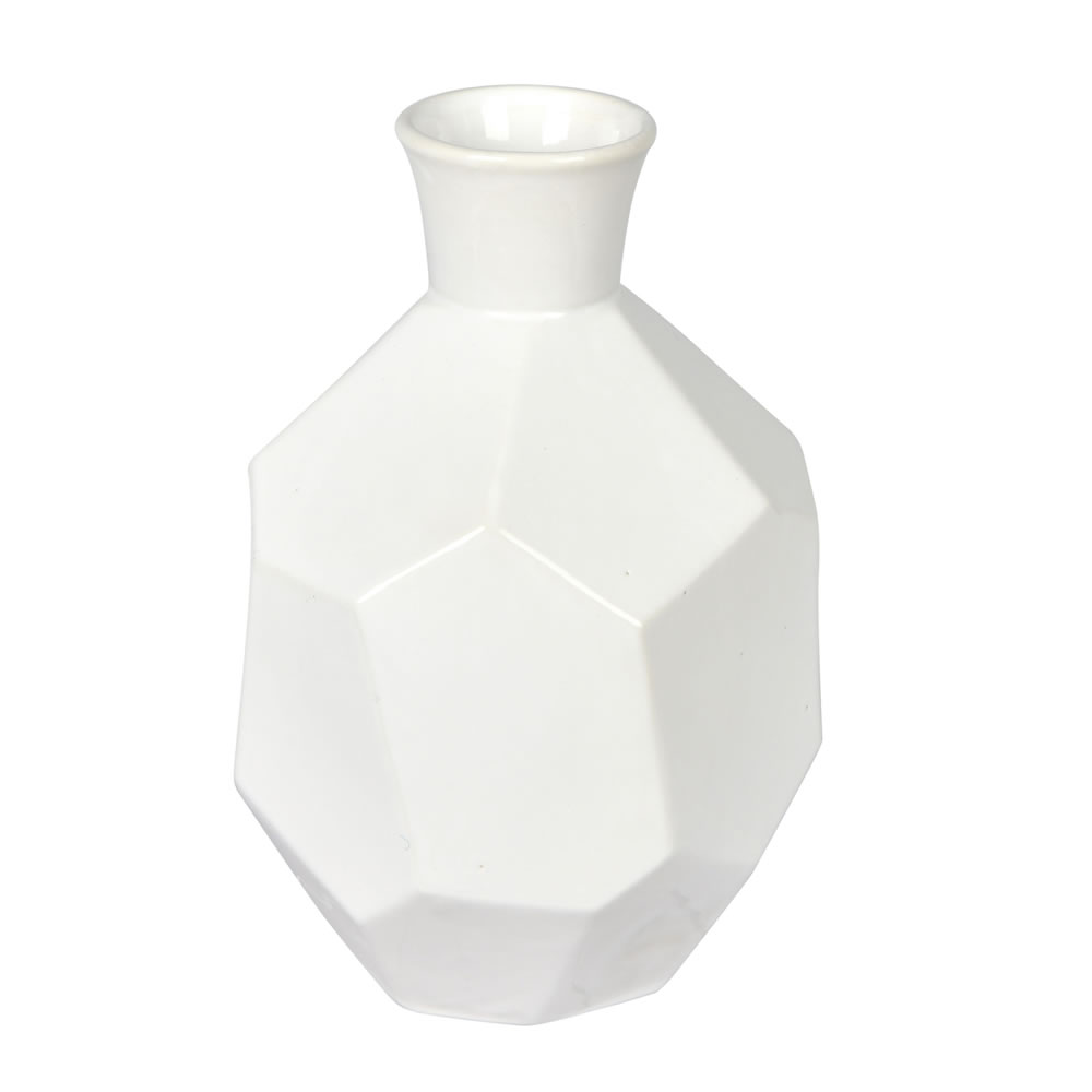 FQ196210 10 in. Ceramic Geometric Bottle, White