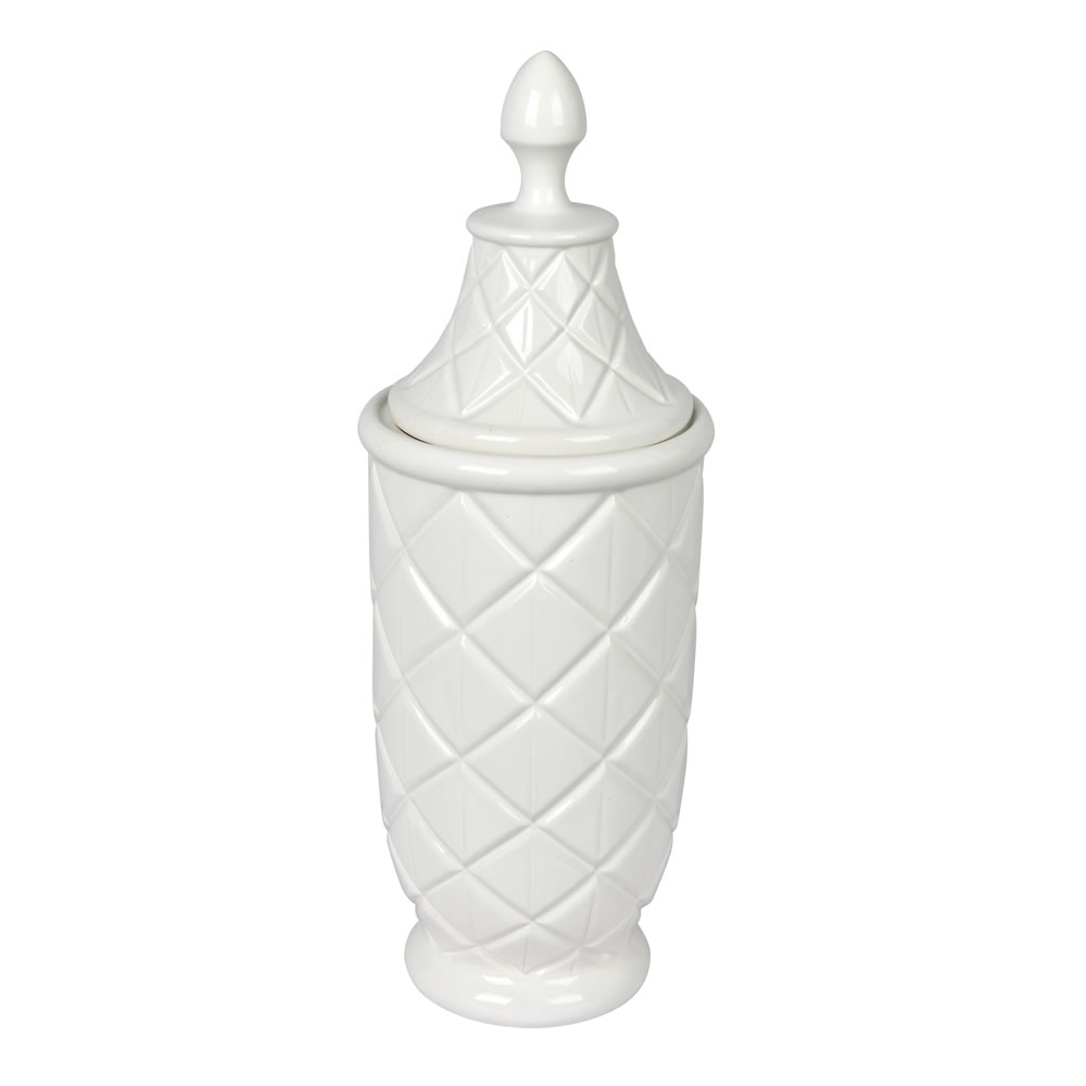 FQ196518 18.5 in. Ceramic Container with Lid, White