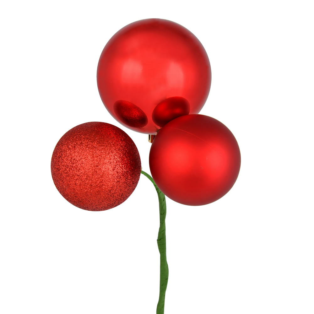 N193003 18 in. Ball Ornament Christmas Pick, Red - 4 Per Bag
