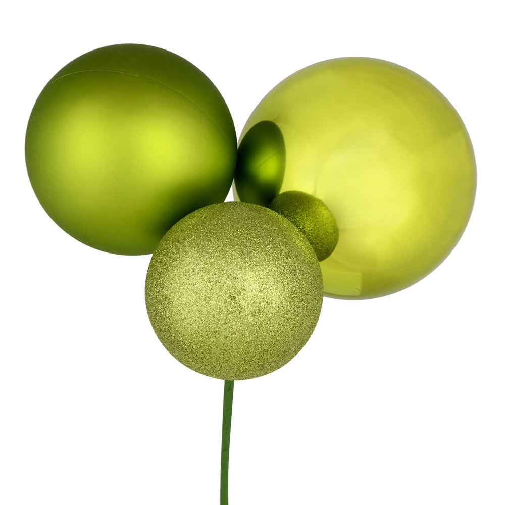 N193273 18 in. Ball Ornament Christmas Pick, Lime - 2 Per Bag