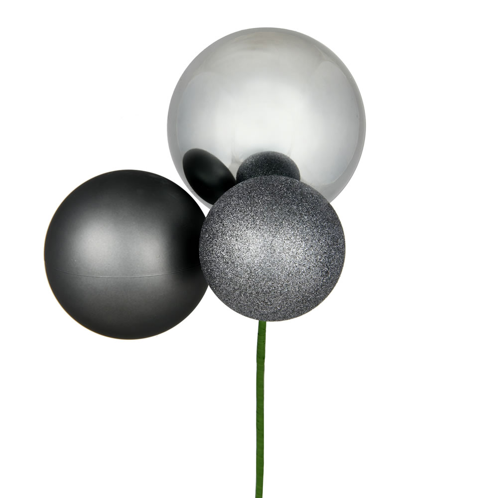 N193287 18 in. Ball Ornament Christmas Pick, Pewter - 2 Per Bag