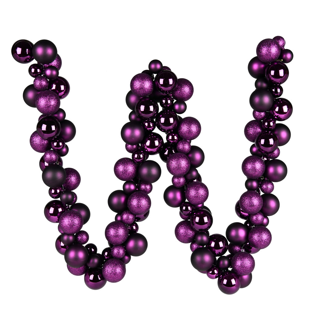 N191226 6 ft. Assorted Ornament Ball Christmas Garland, Plum