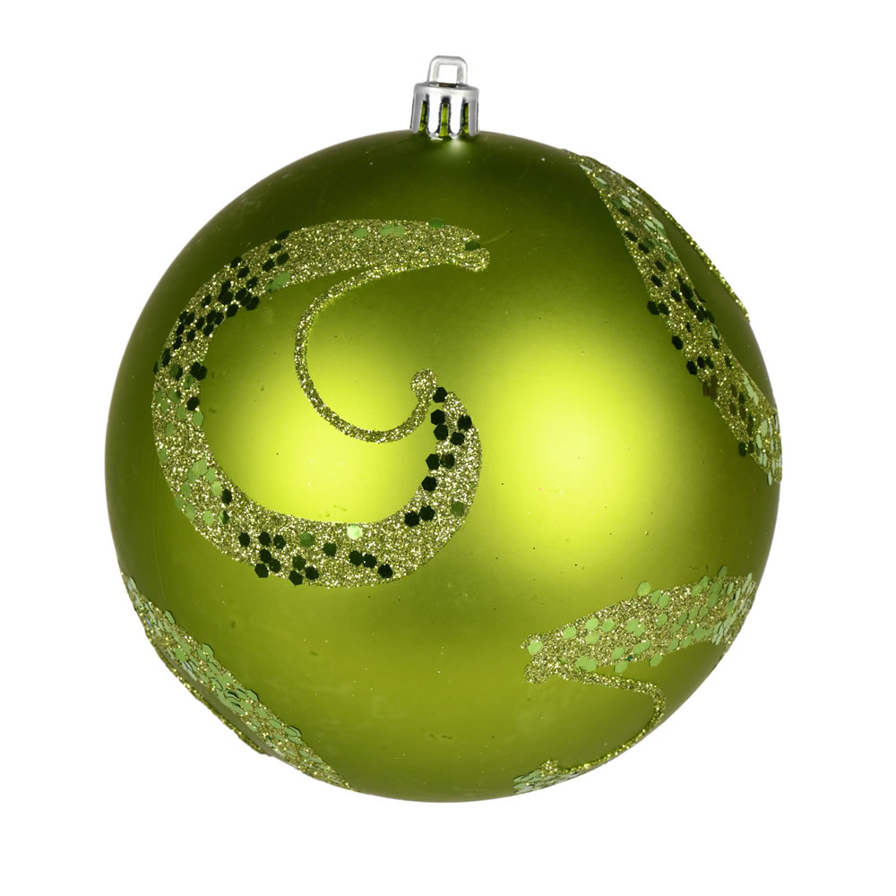 N191773D 4.75 in. Matte Sequin Swirl Ball Ornament, Lime - 4 Per Bag