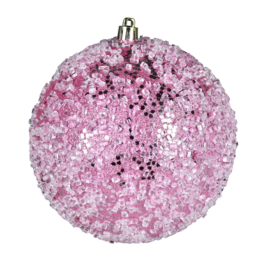 N190379D 6 in. Glitter Hail Ball Ornament, Pink - 4 per Bag