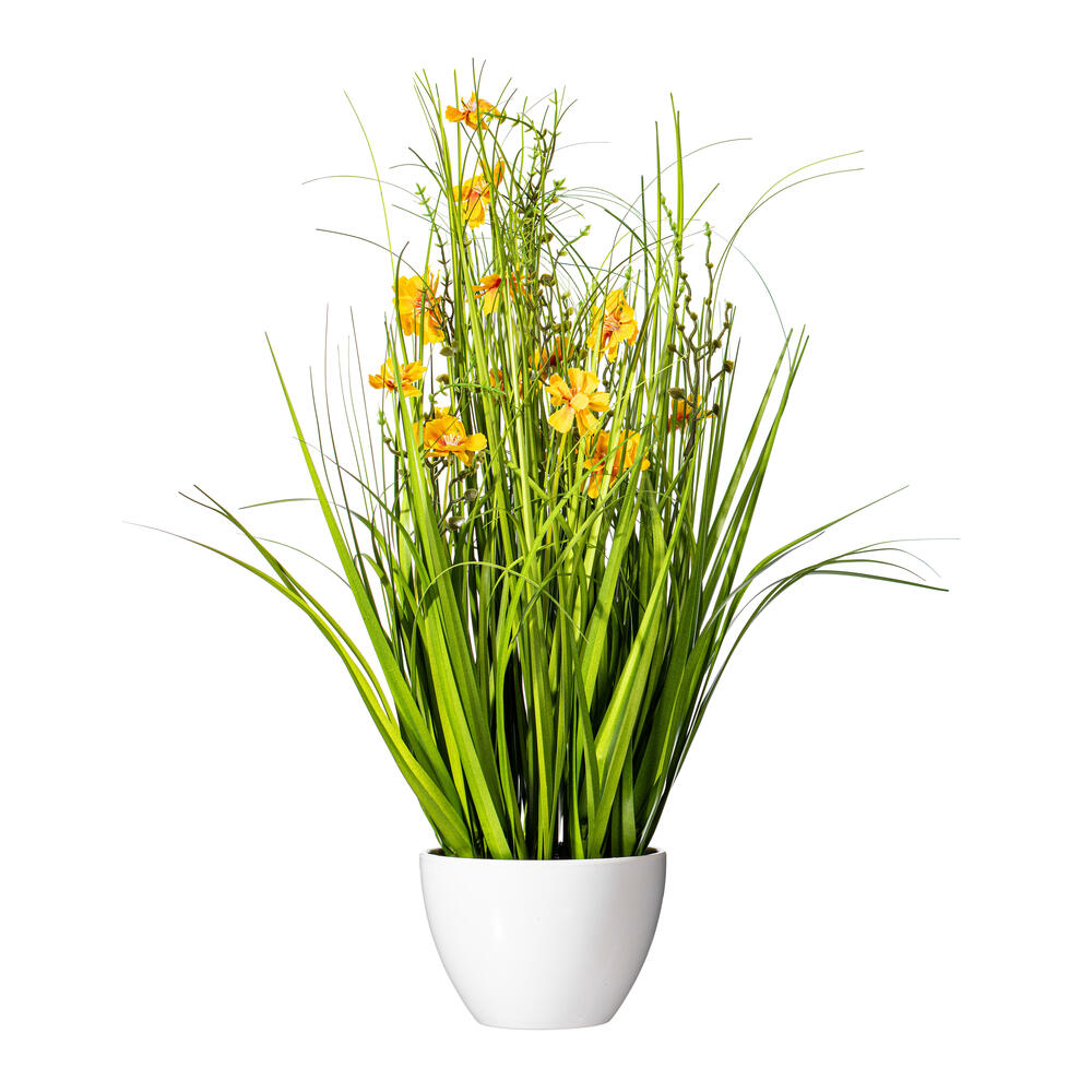 22.5 in. Artificial Potted Cosmos & Green Grass, Yellow