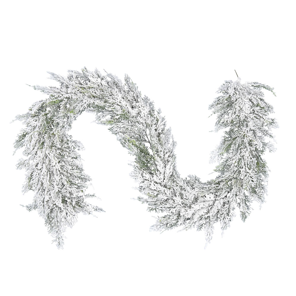 FJ192012 75 in. Artificial Snowy Cedar Garland, Green