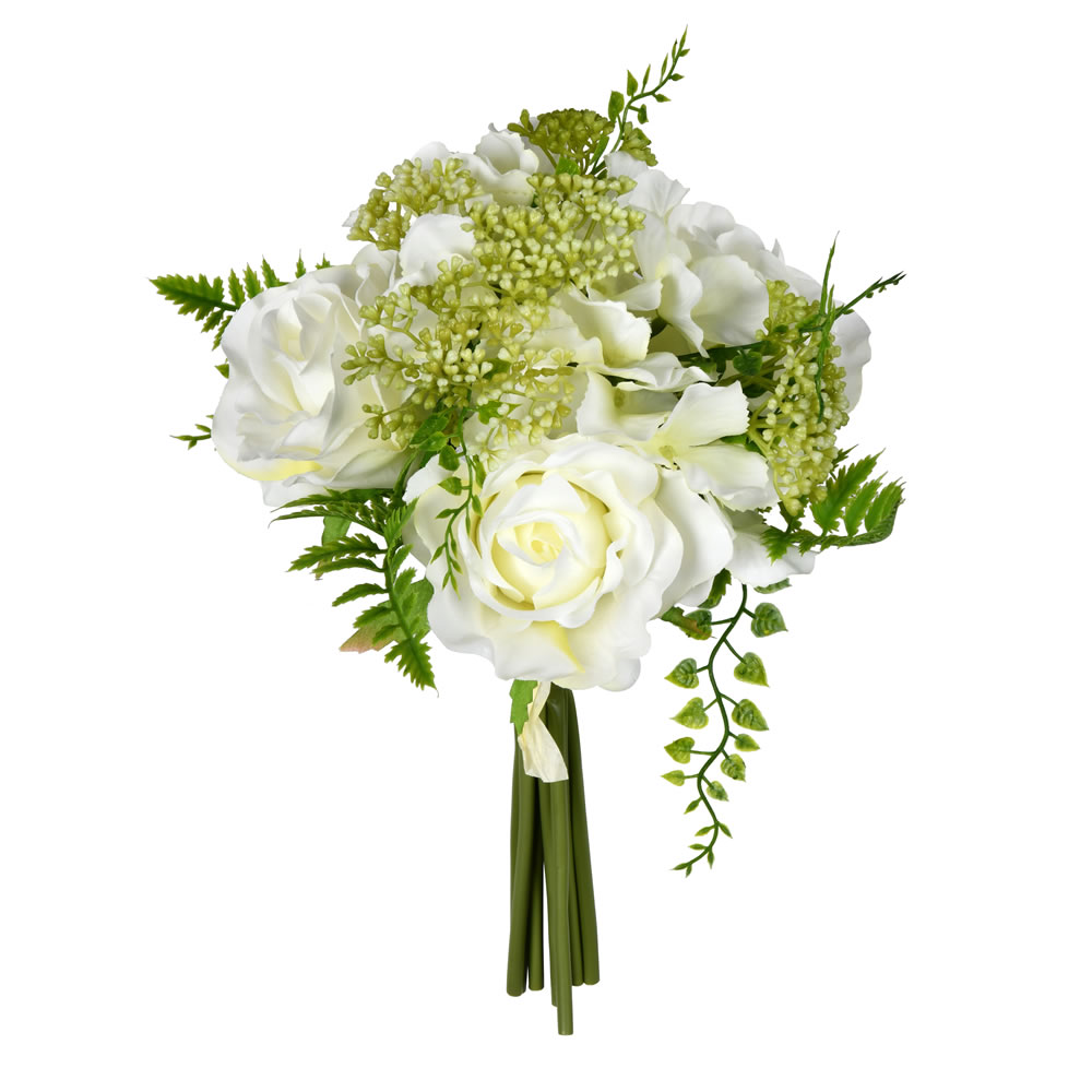 FS190501 12 in. Artificial Rose Floral Bouquet, White - Pack of 2