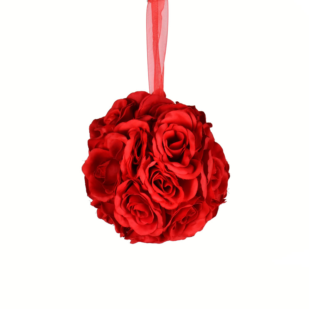 FA191403 6 in. Artificial Rose Ball Ornament, Red - Pack of 2