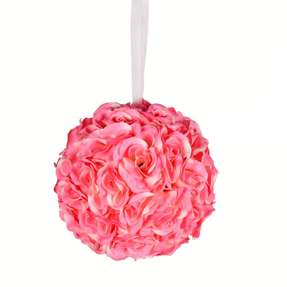 FA191579 8 in. Artificial Rose Ball Ornament, Pink